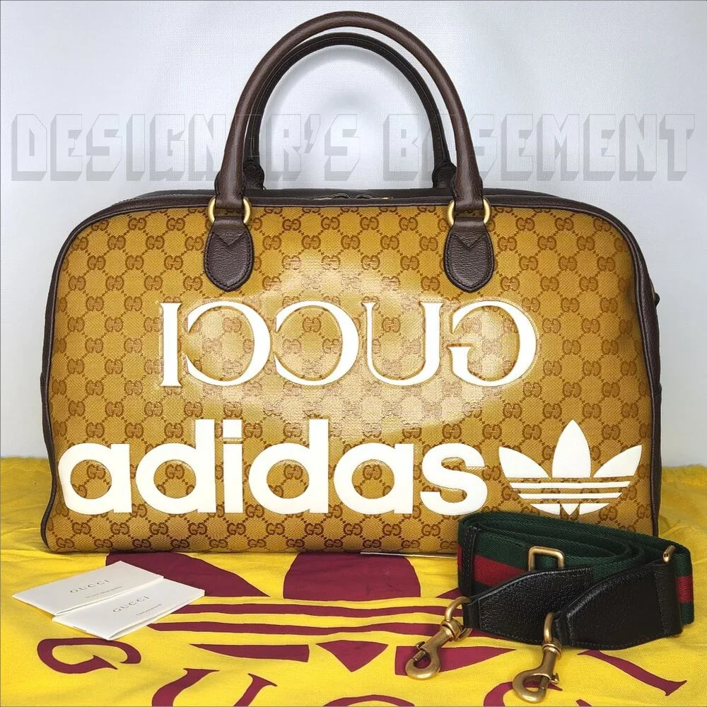 GUCCI GG Crystal Adidas X Gucci Trefoil Web Logo convertible Large Duffel Bag